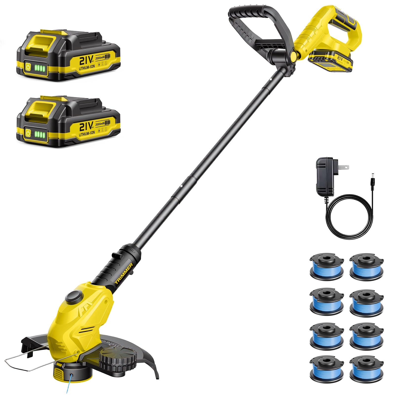JKLARI Weed Wacker, 21V Battery Powered Grass Trimmer & Edger 2-in-1 | Electric 