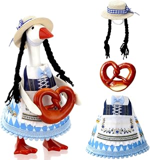 YGEINIT Oktoberfest Desk Goose Outfits 7 Inch | Desk Goose Outfits Felt Costume with Bavarian Pretzels, Oktoberfest Home and Office Decoration for Desktop Goose Statues