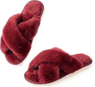 Ankis Memory Foam Fuzzy Slippers for Women,Open Toe House Shoes