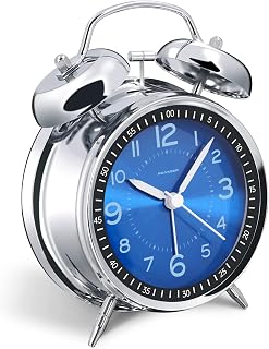 Peakeep Loud Alarm Clock for Heavy Sleepers Adults, Metal 4 Inches | Twin Bell Battery Operated Analog Alarm Clocks for Bedrooms Kids' Room Decoration (Jewel Blue)