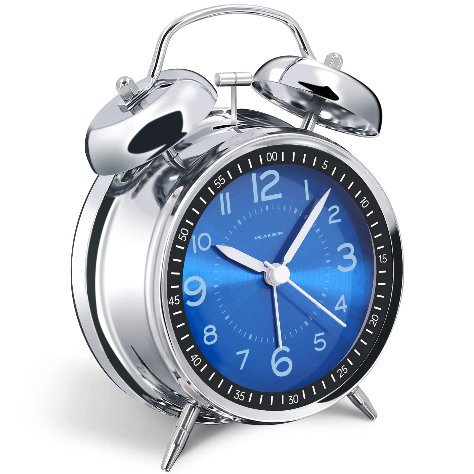 Peakeep Loud Alarm Clock for Heavy Sleepers Adults, Metal 4 Inches | Twin Bell B