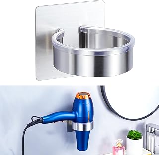 Hair Dryer Holder Wall Mounted Hairdryer Holder Station, Hair Dryer Holders, Hair Tool Organiser Hair Dryer Storage, Adhesive Hair Dryer Stand, Hair Dryer Rack for Bathroom (Silver)