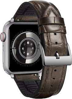 BINLUN Compatible with Apple Watch Strap 49 mm 46 mm 45 mm 44 mm 42 mm 41 mm 40 mm 38 mm Alligator Leather and Silicone Leather Strap Compatible with iWatch Ultra3/2/1 SE3/2/1 Series 11 10 9 8 7 6 5 4
