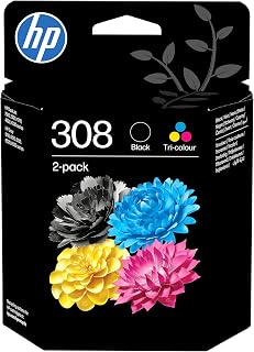 HP 308 Black & Tri-colour Original Ink Cartridges 2-Pack | Compatible with Envy 6110, 6120, 6130, 6520, 6530 ,DeskJet 2910, 2920, 4310, 4320, 4330, yield 160 pages/120 pages (6L6S6UE)