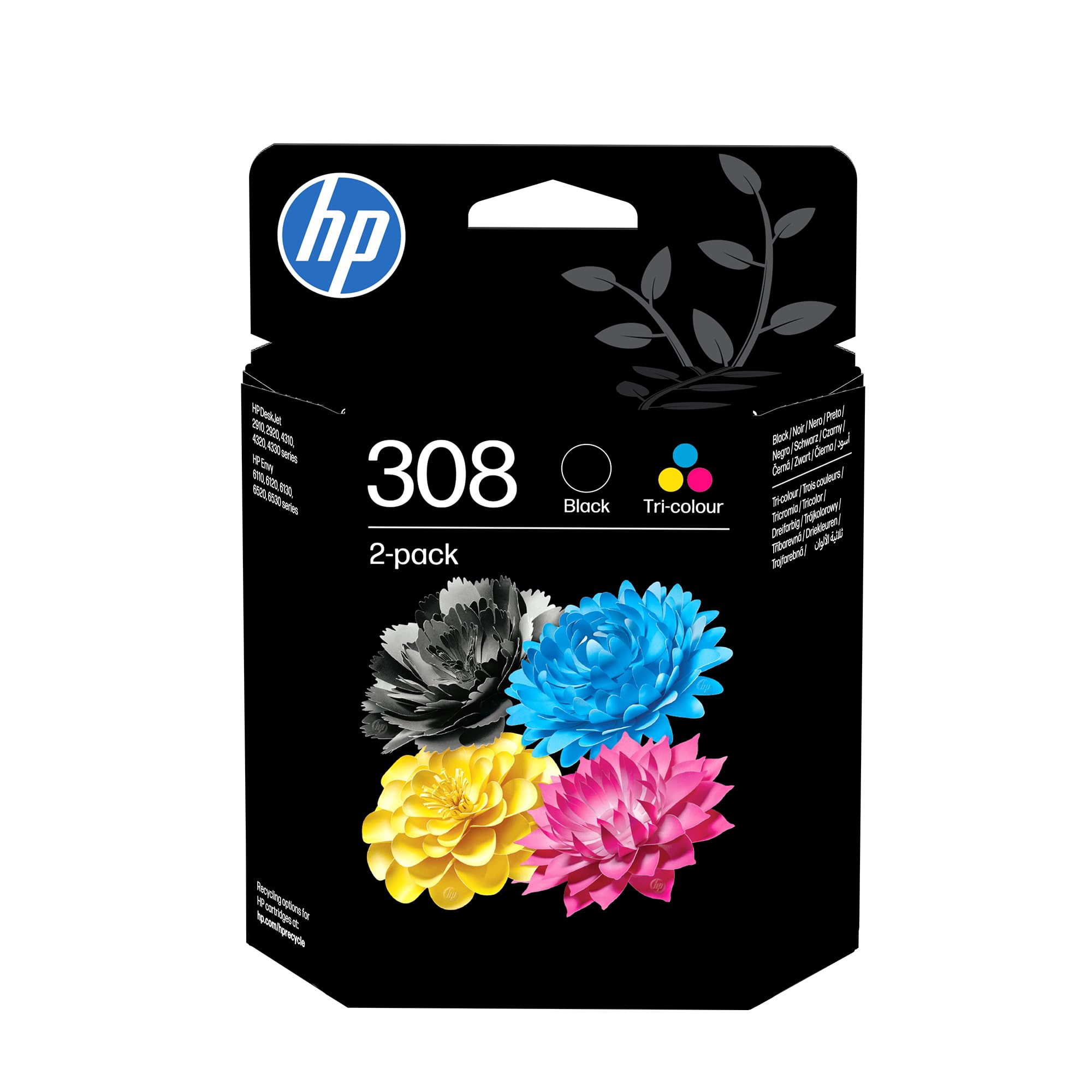 HP 308 Black & Tri-colour Original Ink Cartridges 2-Pack | Compatible with Envy 
