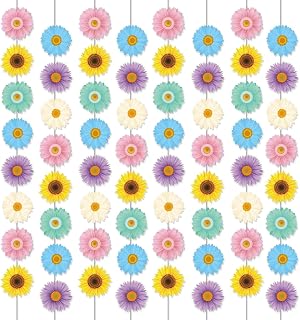 12 Packs Spring Sun Flowers Banners Sunflower Garland Kit Flower Hanging Swirl Spring Party Supplies Decorations Sunflower Paper Cutouts for Birthday Party Home Classroom Favor Supplies Decor