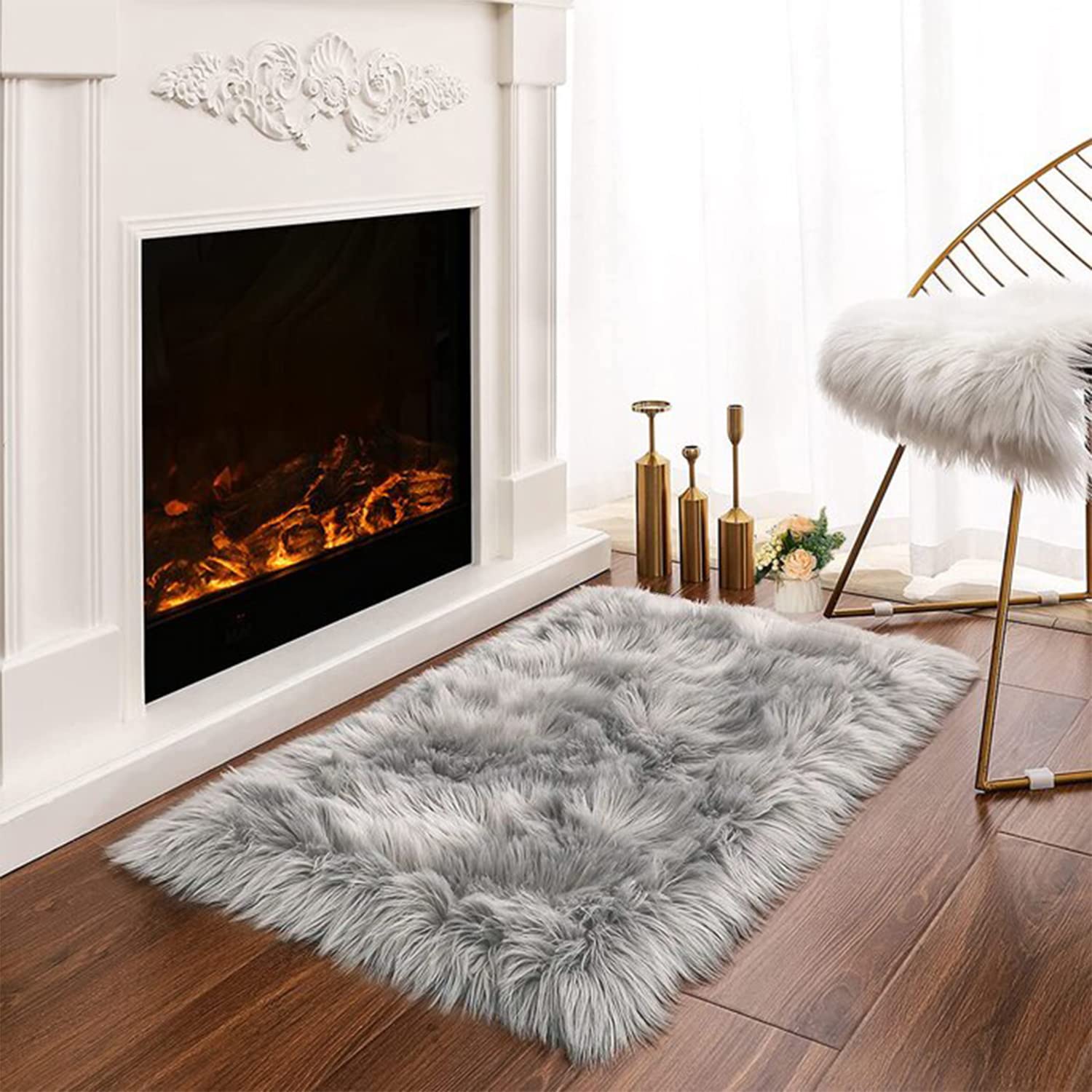 Latepis Small Rugs for Bedroom 2x3 Grey Faux Sheepskin Rug for Living Room Super