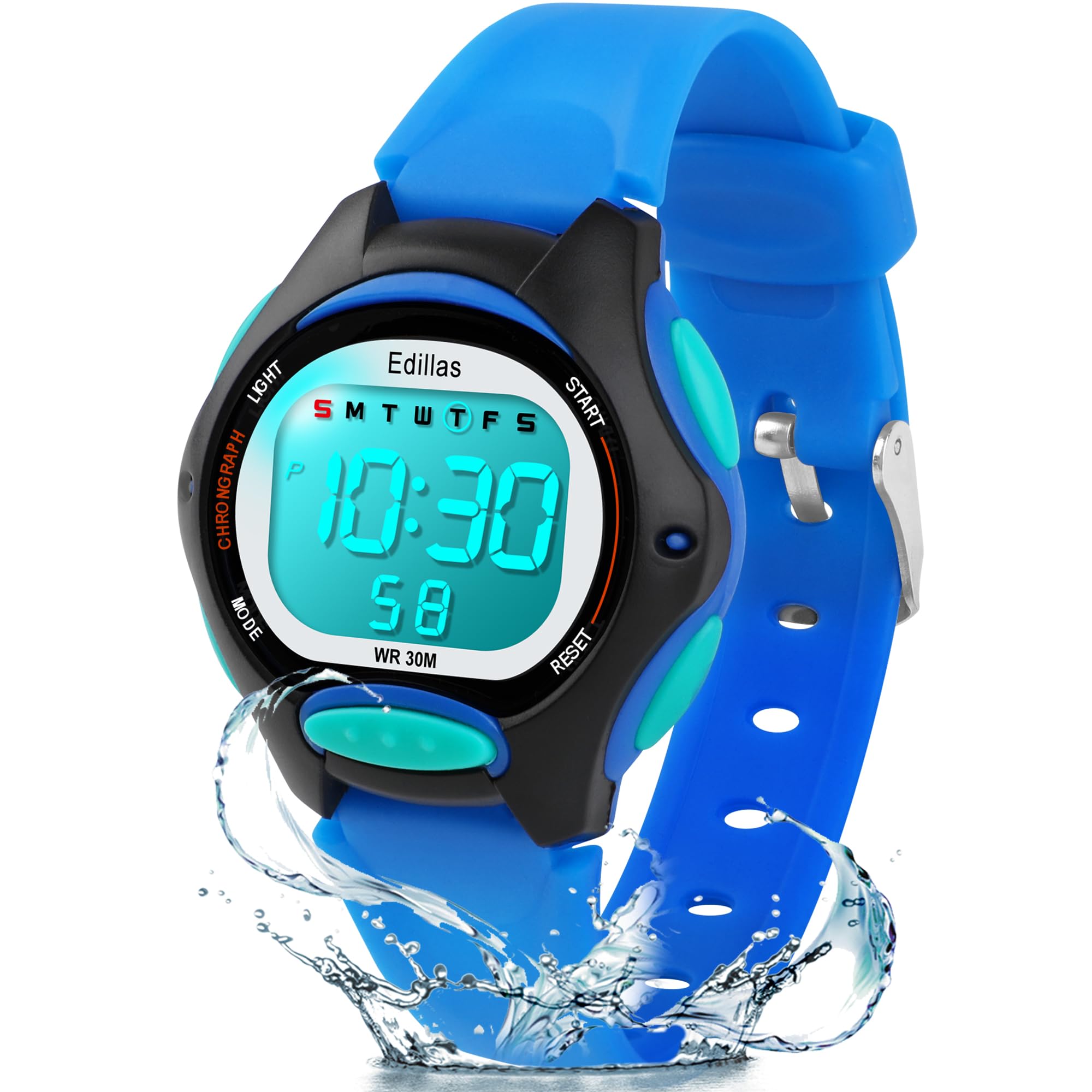 Edillas Kids Digital Watch, 7 Colors Light, Waterproof Sport, Stopwatch & Alarm 