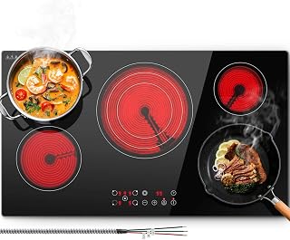SNDOAS 36 inch Electric Cooktop,5 Burners 9000W Built-in Glass Ceramic Electric Stove Top w/Touch Control,9 Power Levels,Child Lock,Triple-Ring Zone,240V Hardwired for Kitchen Countertop 36"