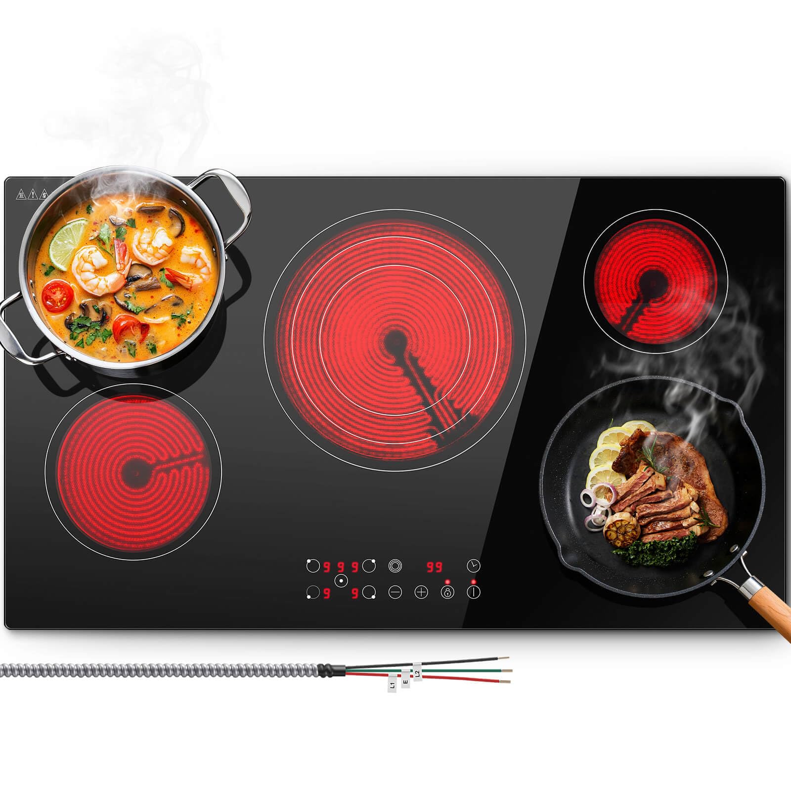 SNDOAS 36 inch Electric Cooktop,5 Burners 9000W Built-in Glass Ceramic Electric 