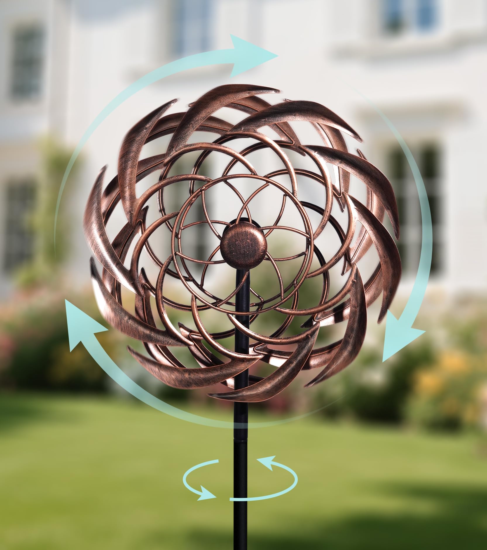 VUFOZ 63" Copper Wind Spinners Metal Bronze Antique Clockwork Garden Yard | Anti