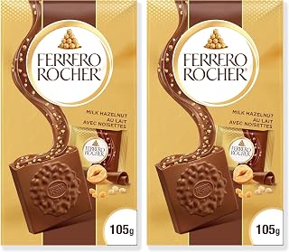 FERRERO ROCHER Premium Hazelnut, 10 Individually Wrapped Chocolates, Great for Sharing or Gifting, Milk chocolate squares (105g) (Pack of 2)