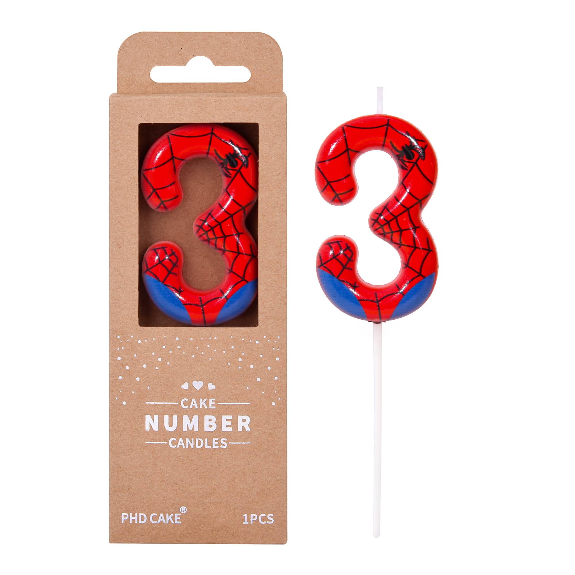 PHD CAKE 2.76 Inch Number 3 Spider Birthday Candles, Spider Cartoon Themed Numbe