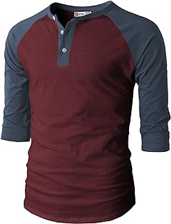 H2H Mens Casual Slim Fit Baseball Raglan Sleeve Soft Body Henley T-Shirts