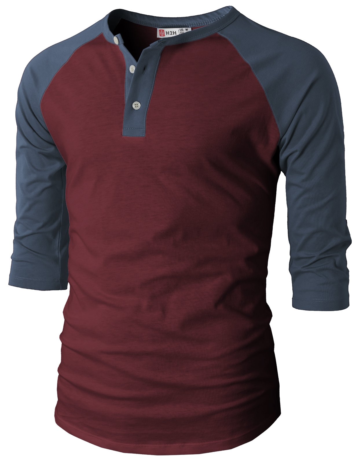 H2H Mens Casual Slim Fit Baseball Raglan Sleeve Soft Body Henley T-Shirts