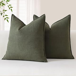 OTOSTAR 2 Pack Soft Linen Decorative Pillow Covers 18 x 18 Inch, Solid Farmhouse Boho Style Pillow Covers for Sofa Couch Chair Bedroom Home Decor, Color