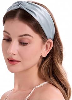 ZLYC Mulberry Silk Headband for Women's Hair, Solid Light Blue
