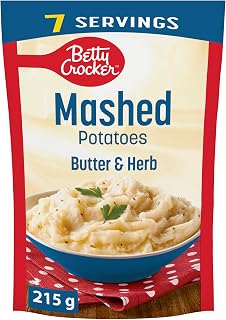BETTY CROCKER Mashed Potatoes Butter and Herb Flavour, Made with Real Potatoes, 215 Grams Package of Mashed Potatoes