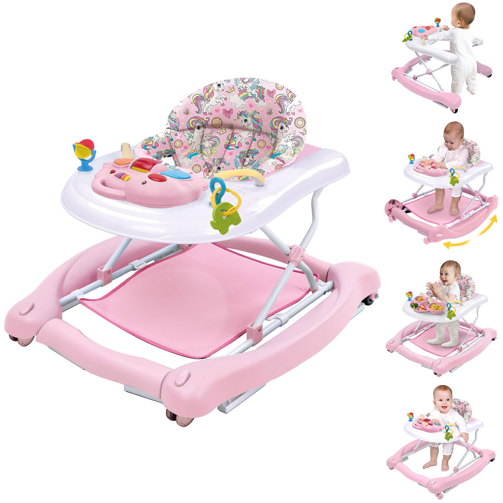 5 in 1 Foldable Baby Walker, Activity Baby Walker-Baby Bouncer, Rocker, Activity