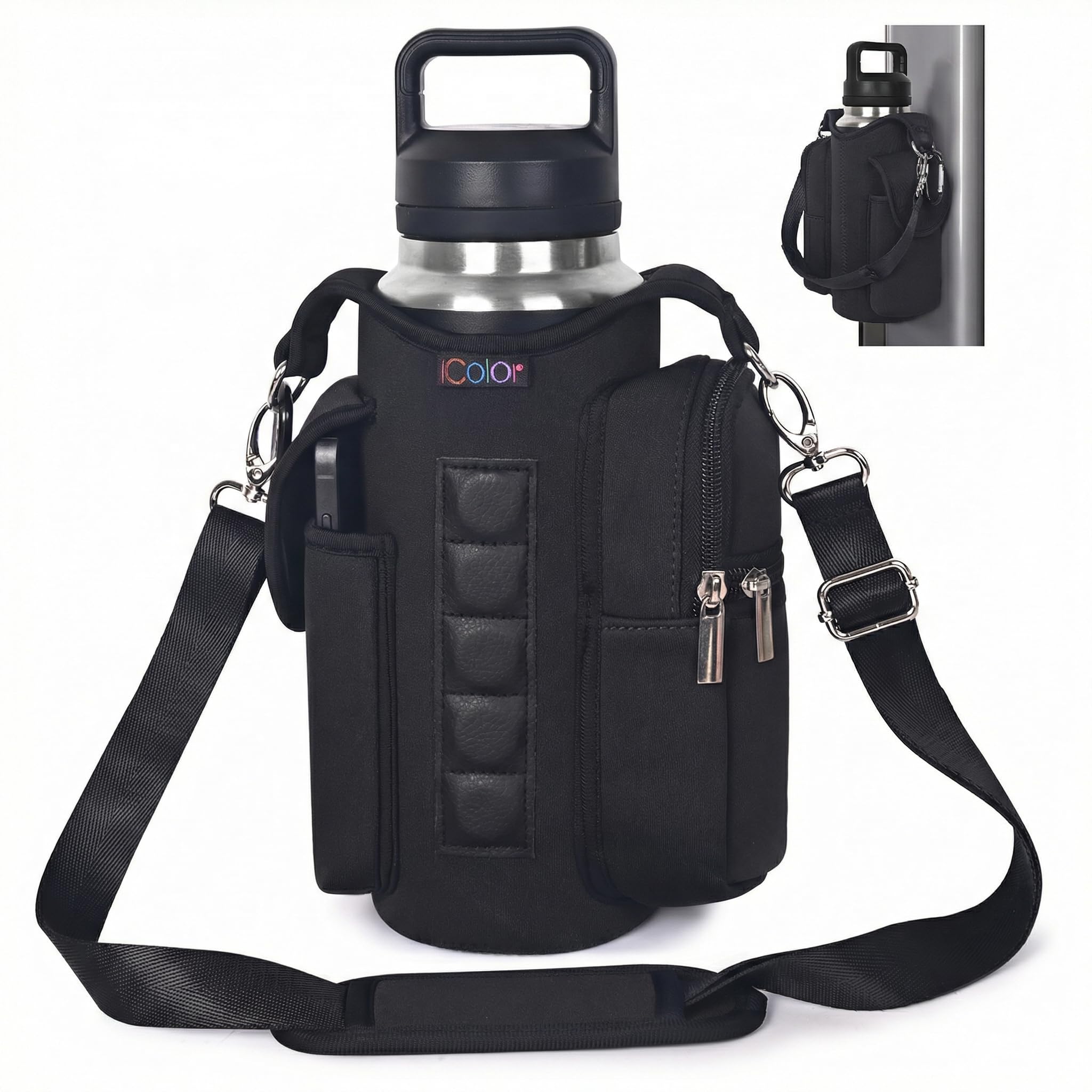 icolor Magnetic Gym Bag Water Bottle Holder Carrier with Strap & Phone Pockets, 