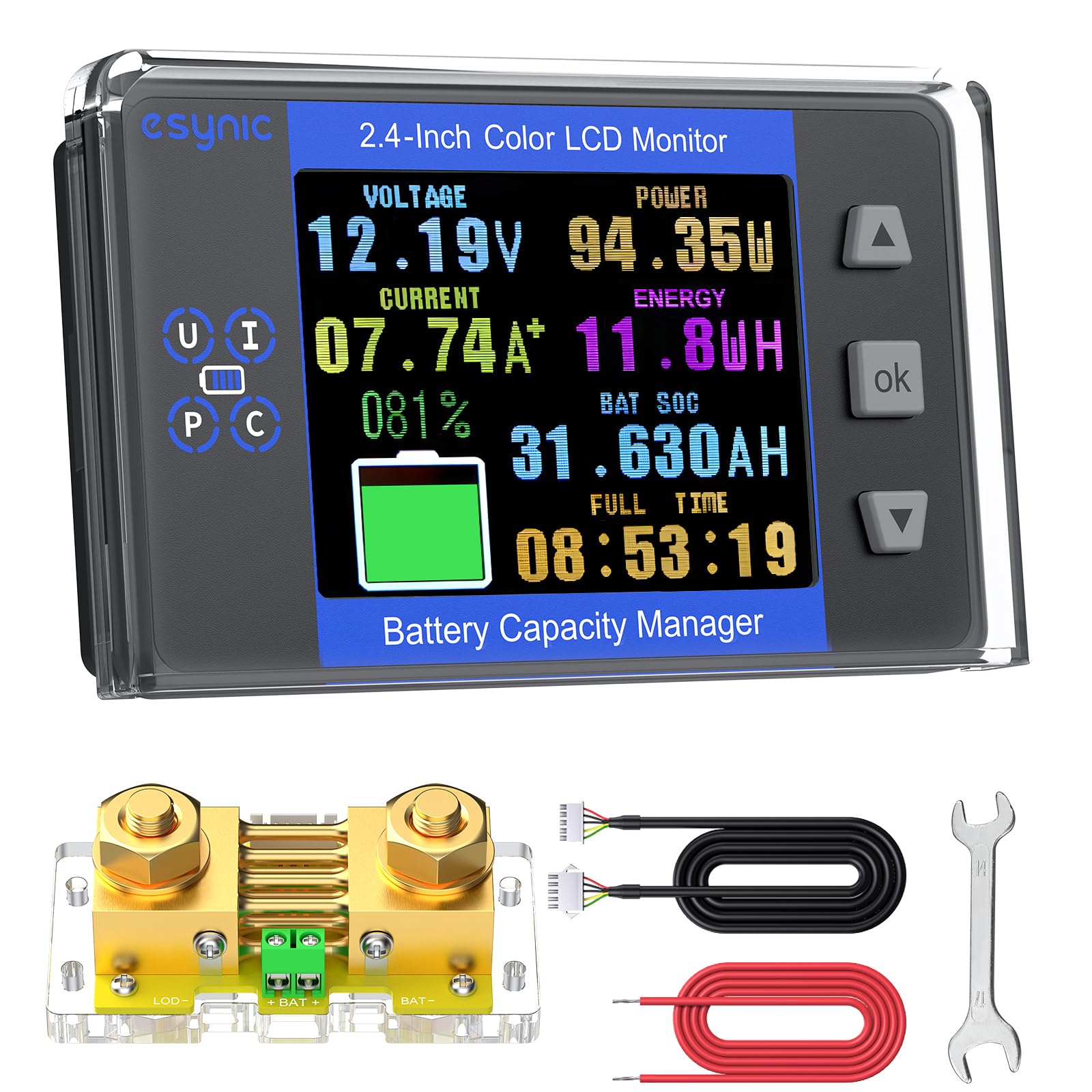 eSynic Professional Battery Monitor with Shunt-Range 10V-120V and up to 500A Bat