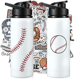 Ceenna 2 Pcs 24 oz Baseball Stainless Steel Water Bottle with 50 Stickers
