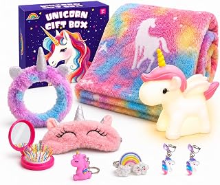 AGENTLAN Unicorn Gifts for Girls, Glow in the Dark Blanket & Night Light | Soft blanket, unicorn night light kit, bedtime gift for girls ages 3-8