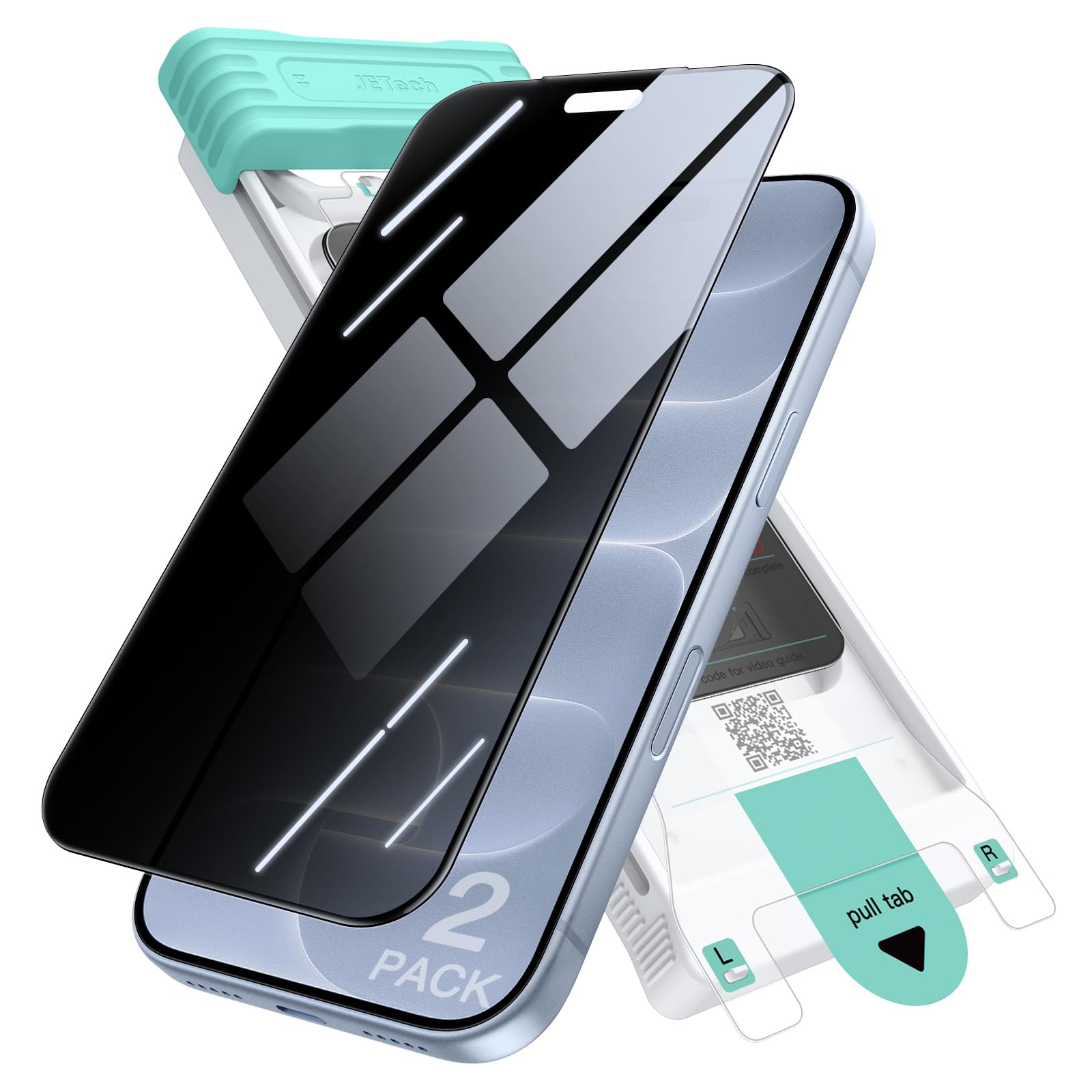 JETech 3D 9H+ Privacy Screen Protector for iPhone 18 Pro, Pack of 2