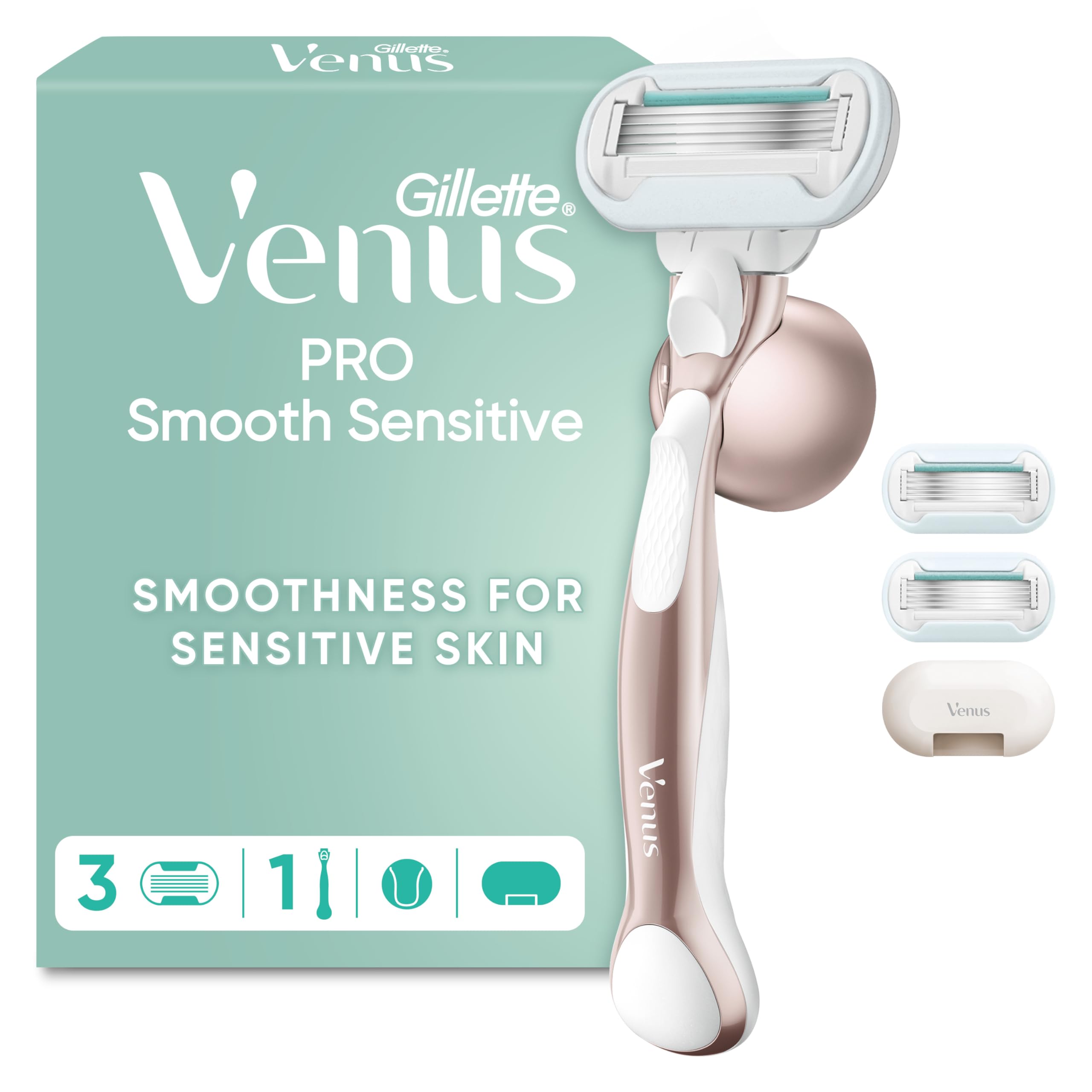 Gillette Venus Pro Smooth Sensitive Women’s Razor, 1 Handle & 3 Refills | 5-Blad