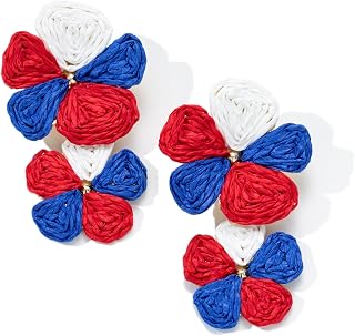 Boho Raffia Flower Drop Earrings Statement Summer Beach Vacation Jewelry