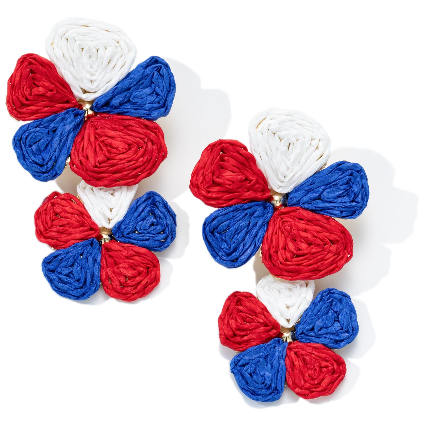 Boho Raffia Flower Drop Earrings Statement Summer Beach Vacation Jewelry