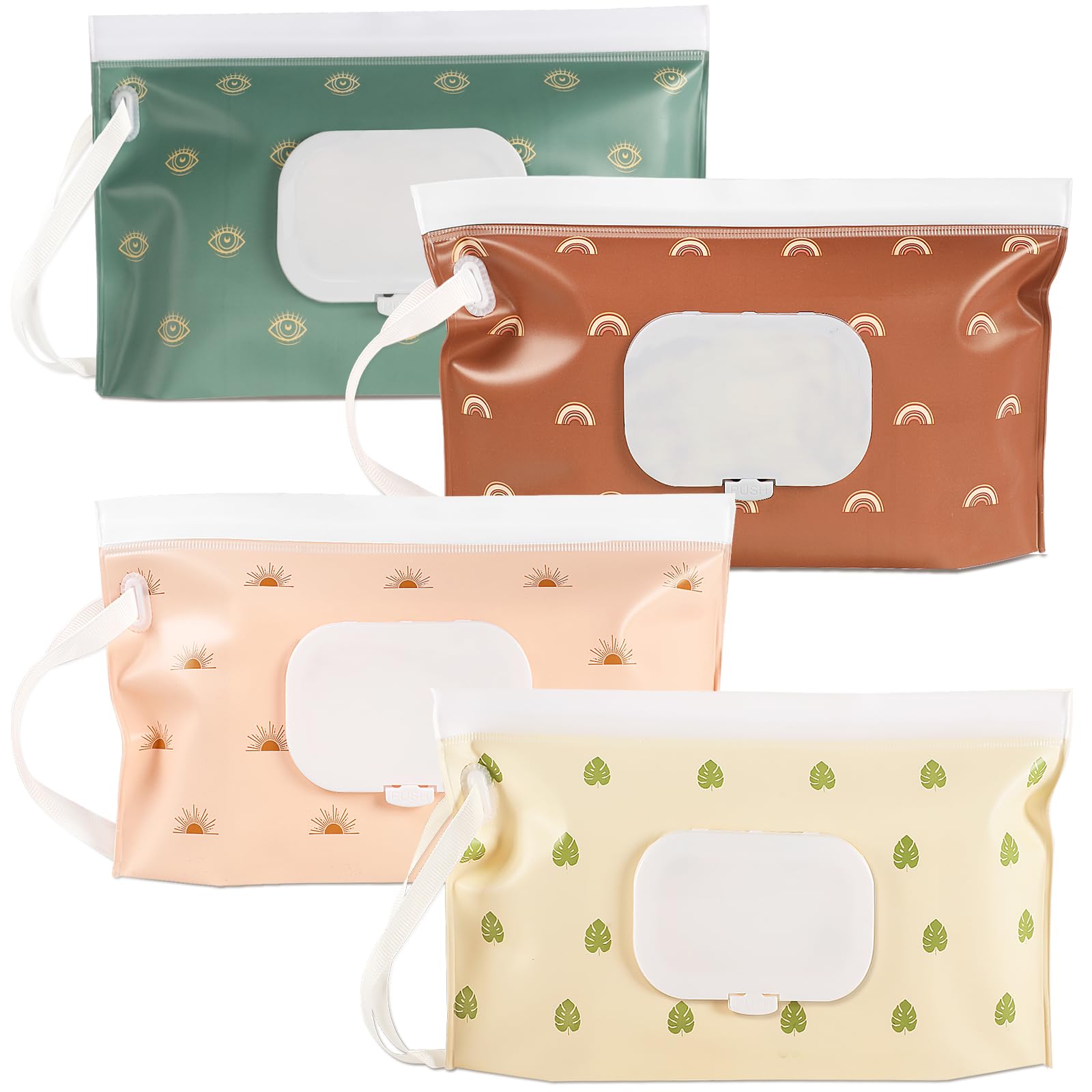 FEBSNOW 4 Pack Portable Refillable Baby Wipes Dispenser, Boho Style Rectangular 