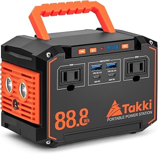 Takki 150W Peak Portable Power Station 88.8Wh Small Generator Power Bank with 100W/110V AC Outlet and Flshlight for Camping Home Use Laptop Emergency Backup (Solar Panel Optional)