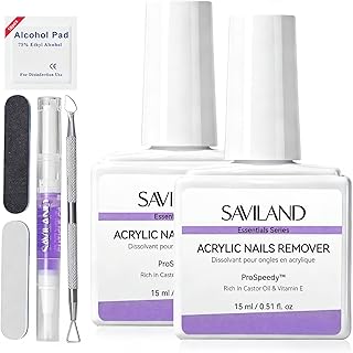 SAVILAND 2 Pcs Gentle Acrylic Nail Remover Kit Set for Acrylic Nails | No soaking, No wrapping, Cuticle Oil & Nail File Tools, Zero Residue, Remove Dip Nails Gel Nail Polish, Home Salon Use