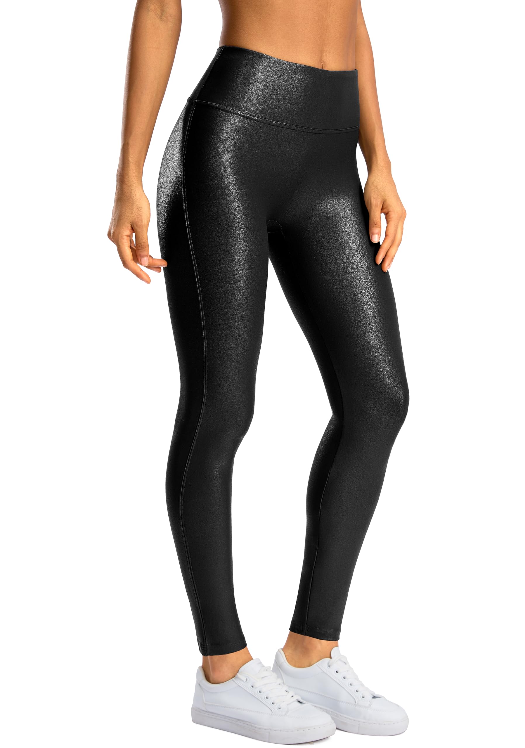 SANTINY Womens Faux Leather Leggings 24/26/28 Inch High Waist Stretch Leather Pa