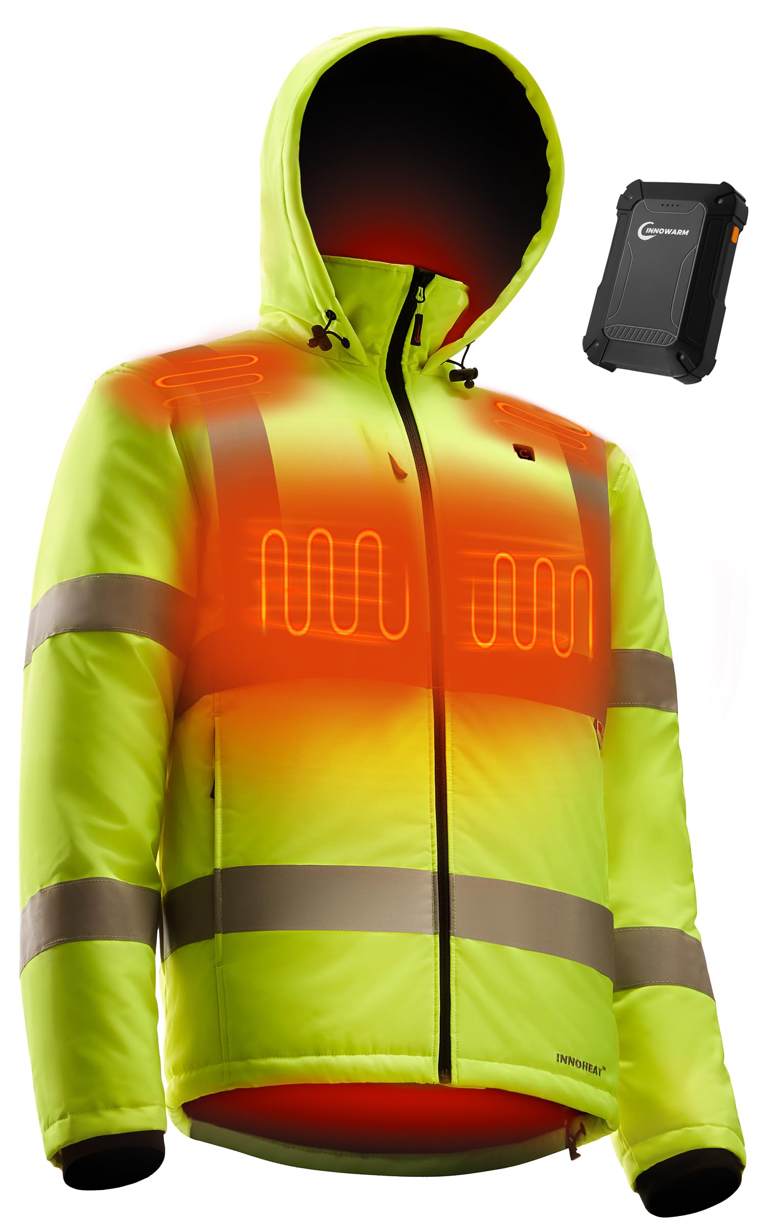Heated Hi-Vis Safety Jacket for Men with Battery, Class 3 Waterproof Work Coat w