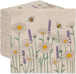 Table Kind 100 x Soft Recycled Paper Napkins | 2ply 33cm | Eco Brown Napkins for Mothers Day Easter Table Daisy Floral Bee Disposable Party Serviettes for Weddings, Kraft Unbleached Home Compostable