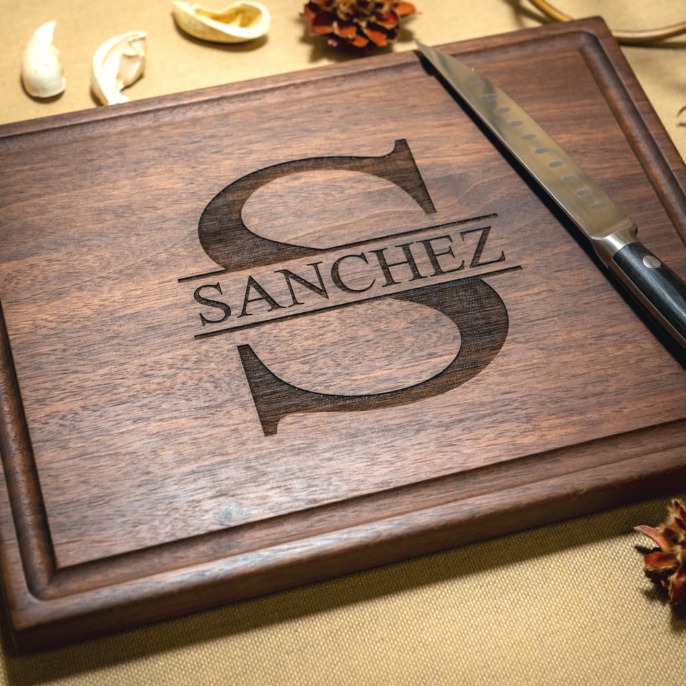Personalized Letter Cutting Board, Bold Initial Engraved with Family Name, Birth