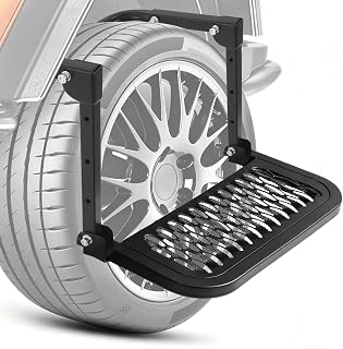 Folding Heavy Duty Tire Step for Truck SUV RV, Adjustable Tire Mounted Step | Fit for Most Tire from 10.2 in to 14.4 in, Rated up to 300 Lbs, Shark Jaw Shape Non-Slip Design, Black