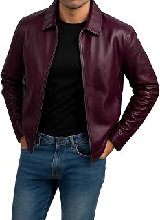 Jild Men's Polo Collar Premium Leather Jacket Classic Old School Style Daily Wear Real Lambskin Leather Jacket Men