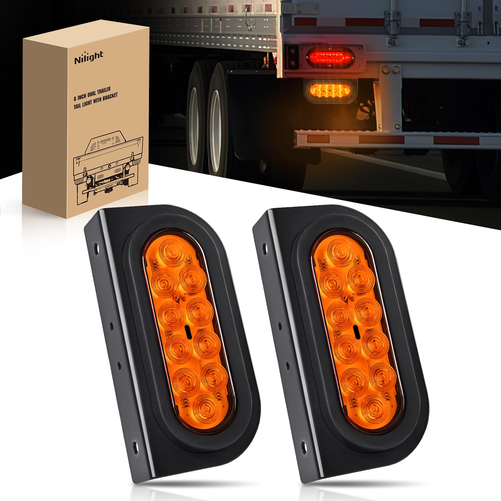 Nilight 6Inch Oval Trailer Tail Light with Flush Mount Grommets Plugs w/Mounting