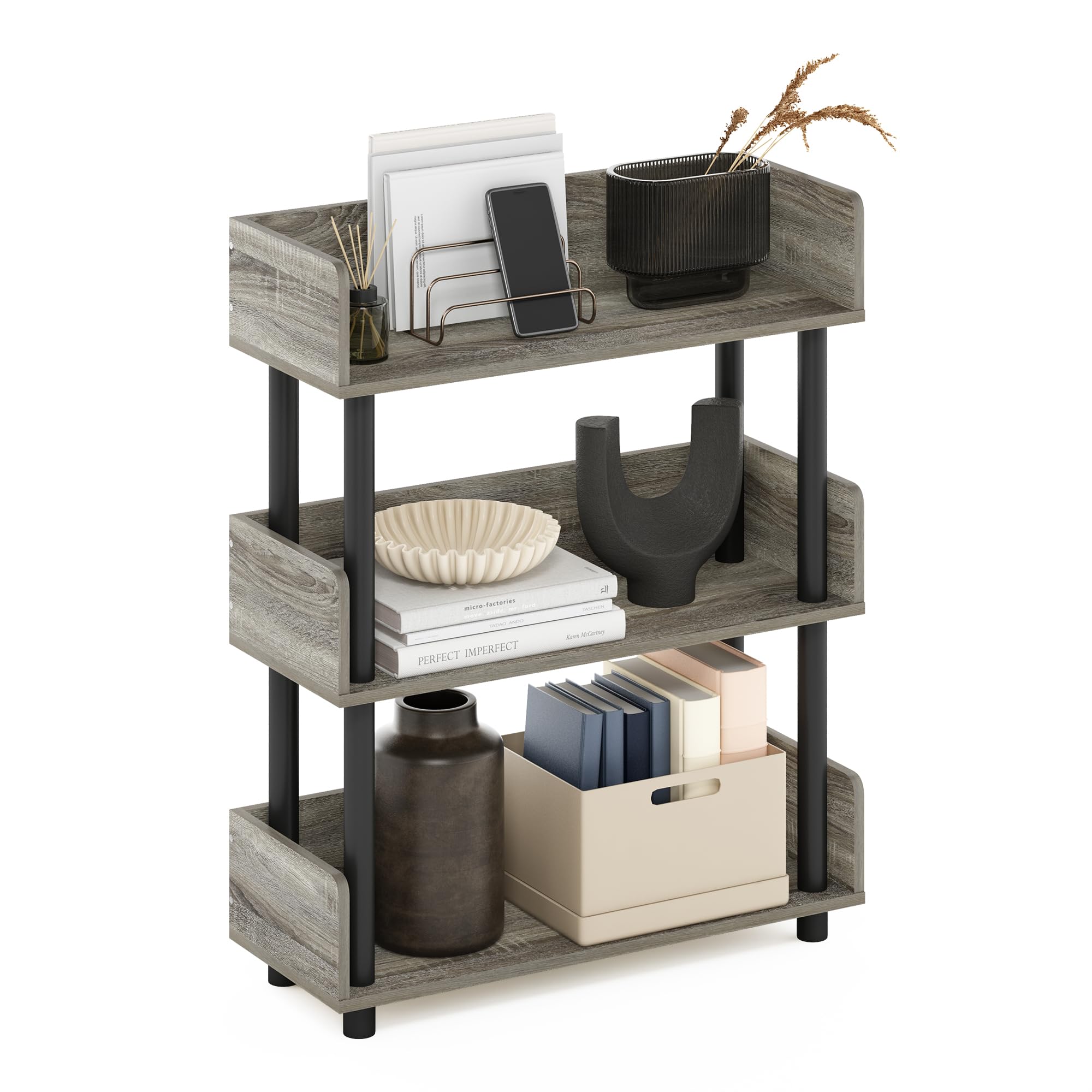 Furinno Turn-N-Tube 3 Tier Display Unit - French Oak/Black