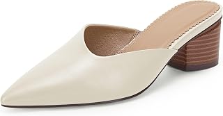 Coutgo Womens Pointed Toe V Cut Mules Chunky Block Heels Slip On Clogs Fashion Office Slides Shoes