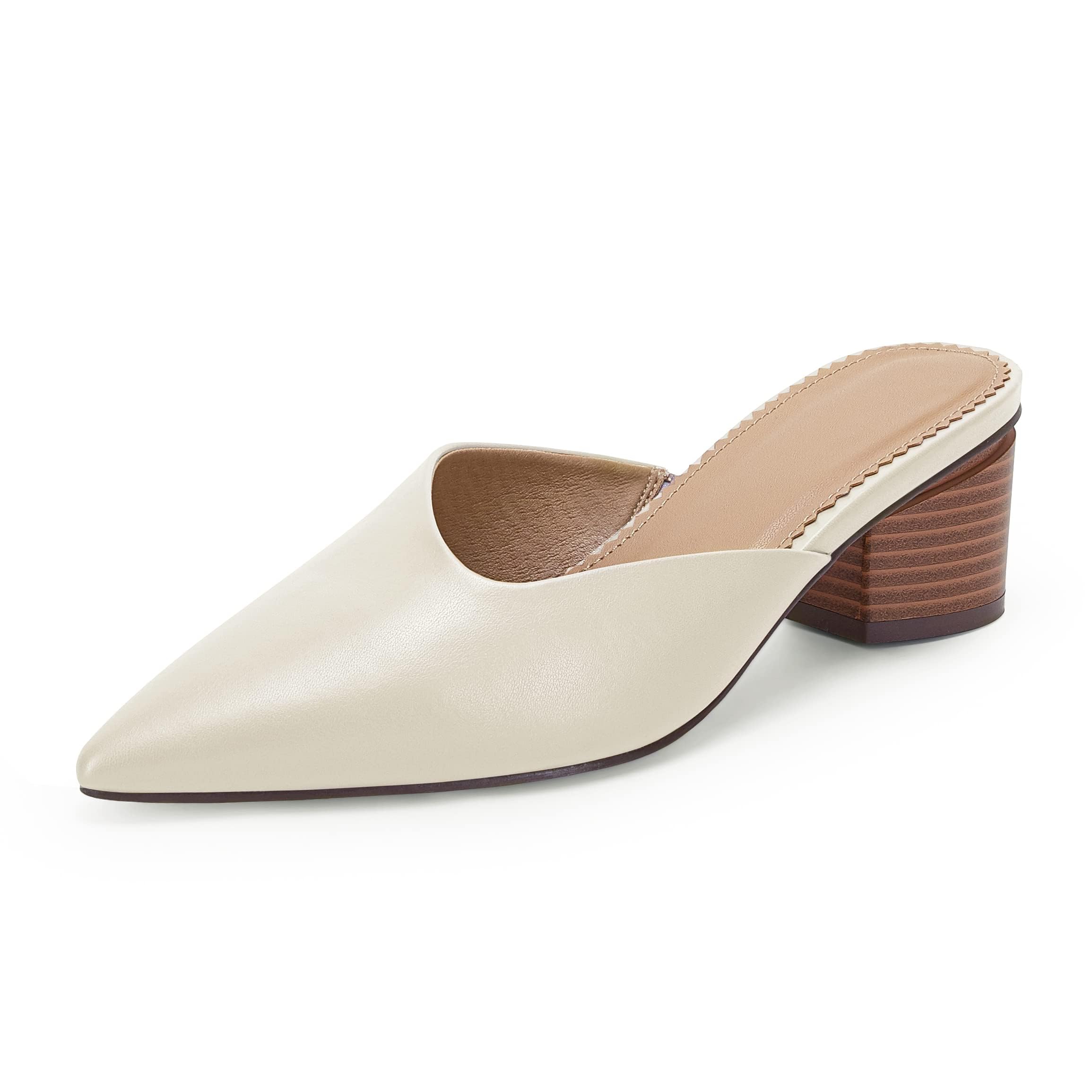 Coutgo Womens Pointed Toe V Cut Mules Chunky Block Heels Slip On Clogs Fashion O