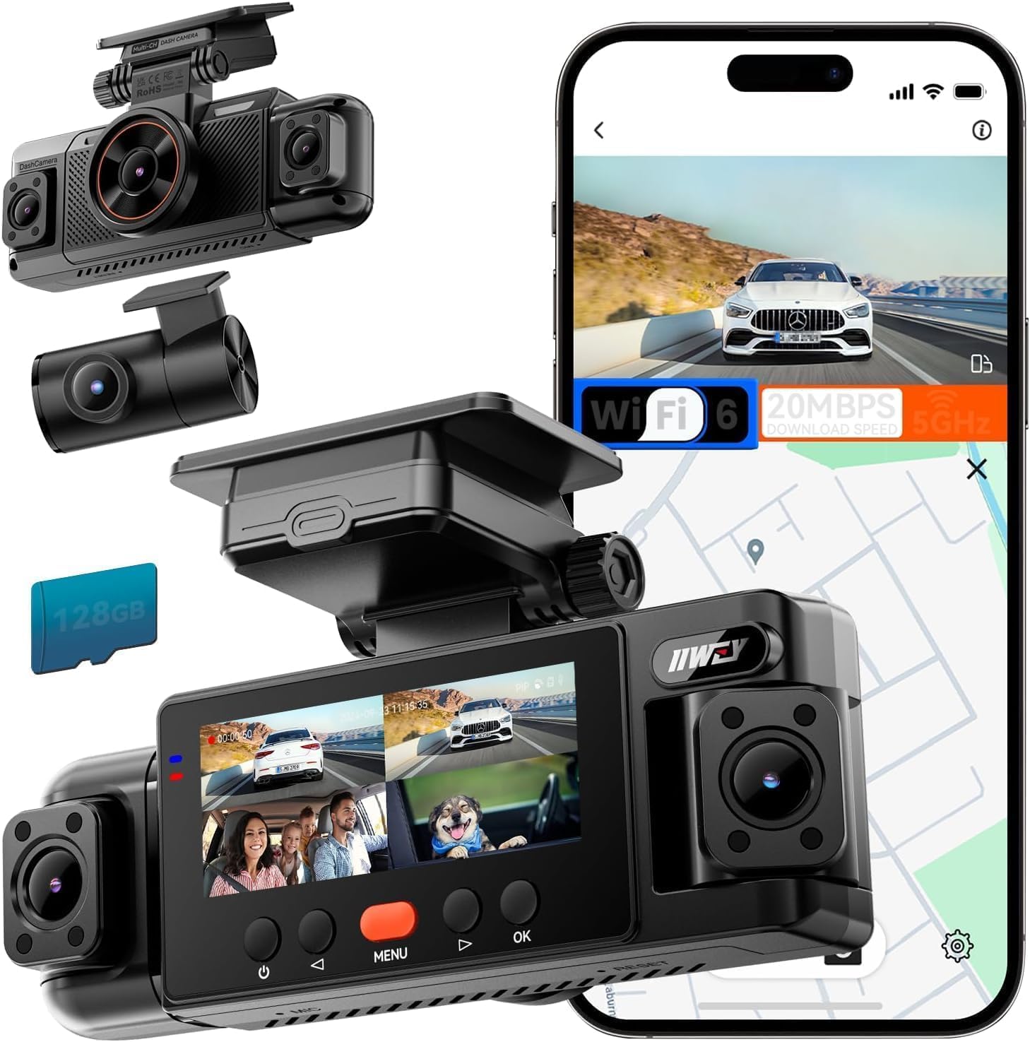 IIWEY N6 360° Dash Cam 4 Channel, Free 128GB Card, 8 IR Lights Night Vision | ST