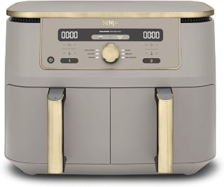 Ninja MAX Dual Zone Digital Air Fryer, 9.5L, Stone Gold DZ400UKSTGD | 6 functions: Air Fry, Max Crisp, Roast, Bake, Reheat & Dehydrate. Non-Stick, Dishwasher Safe Drawers.