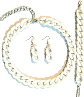 3Pcs Chunky Colorful Acrylic Cuban Link Chain Adjustable Necklace Bracelet Set Exaggerate Geometric Plastic Resin Punk Cool Y2k 80s 90s Costume Party Jewelry for Women