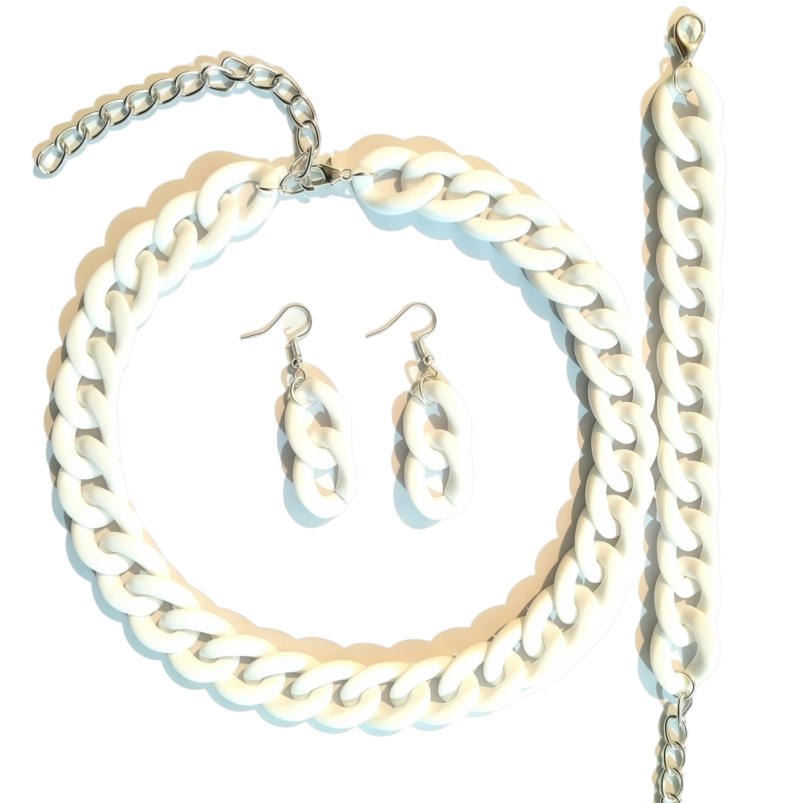 3Pcs Chunky Colorful Acrylic Cuban Link Chain Adjustable Necklace Bracelet Set E