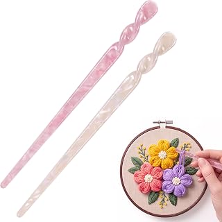Sabary 2 Pcs Acrylic Needlepoint Laying Tool, Light Purple,Mermaid Pink | Colorful Embroidery Handheld Thread Guide, Cross Stitch Anti-twist Tool, Beginners Professional Sewing Kit Must-have