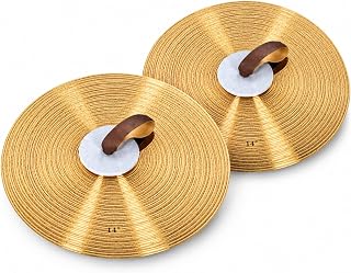 TeamSky 1 Pair 14 Inch Alloy Marching Band Cymbals with Hand Straps, Percussion Crash Cymbal Set for Beginner Student Concert & Marching Band Performance